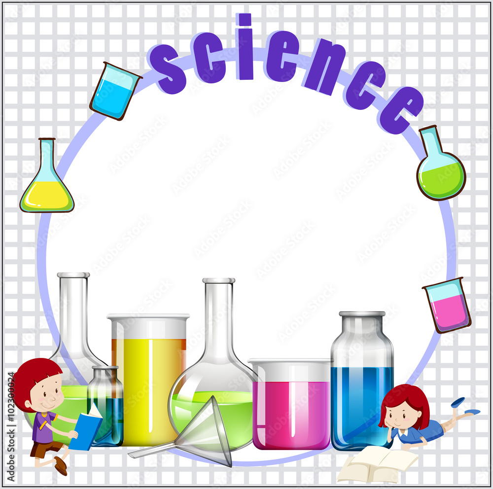Border design with children and science equipments