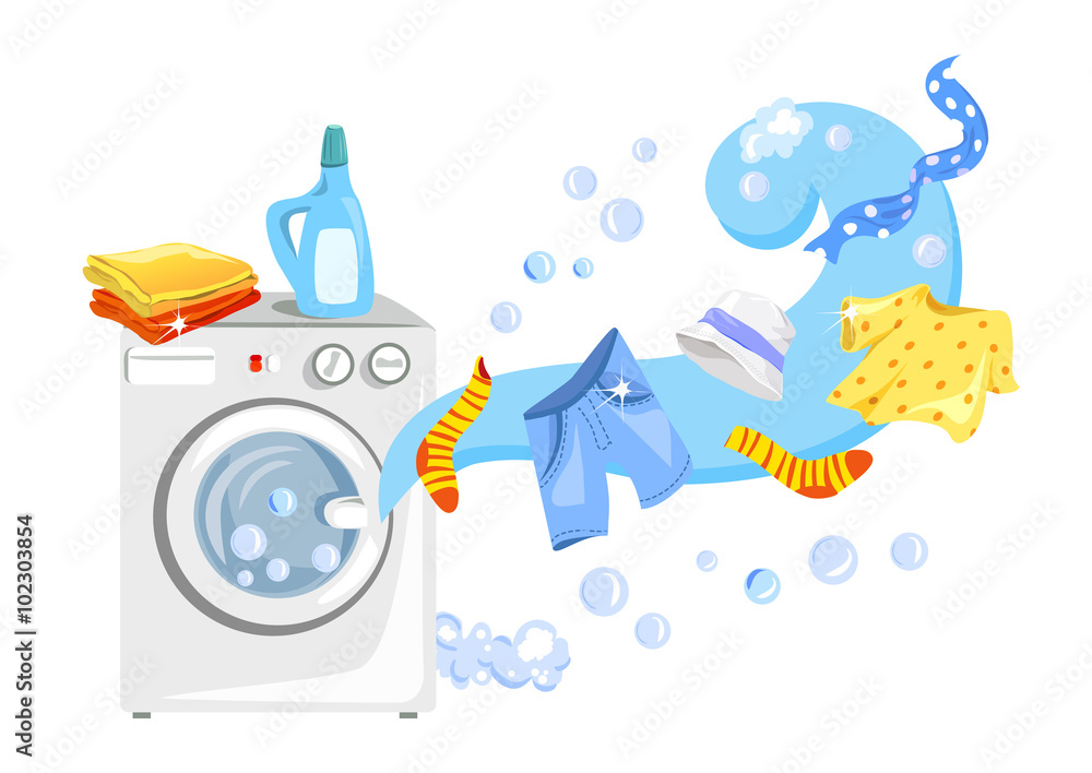 一台洗衣机和干净的衣服
