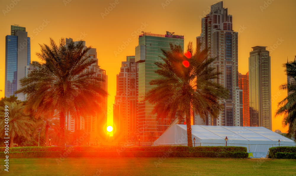 Sunset in Dubai Downtown, United Arab Emirates