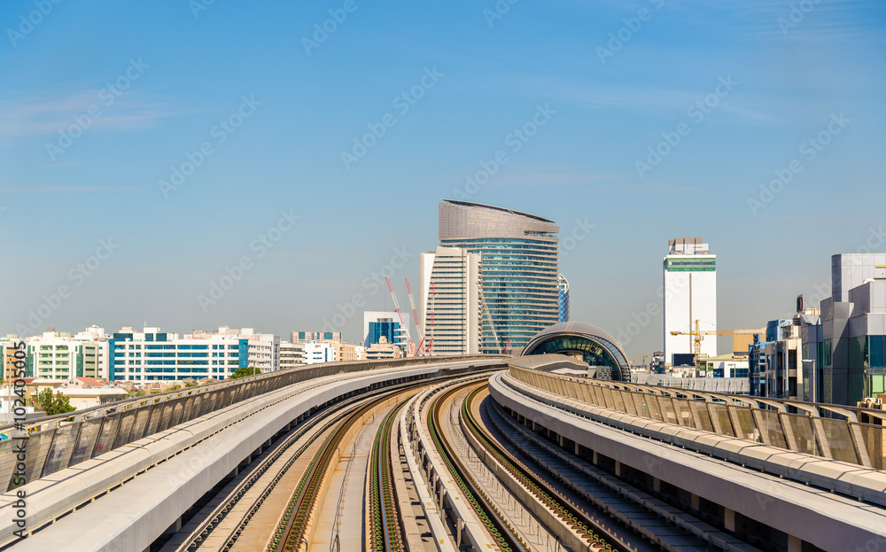 View of the Red Metro line in Dubai