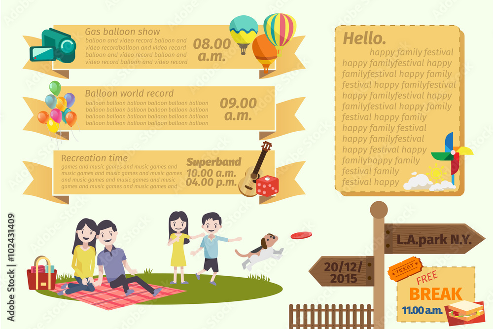 infographic cartoon holiday The family will To attend festivals