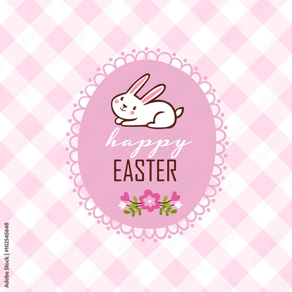 复活节兔子。矢量中有卡通兔子的复活节快乐卡片。
