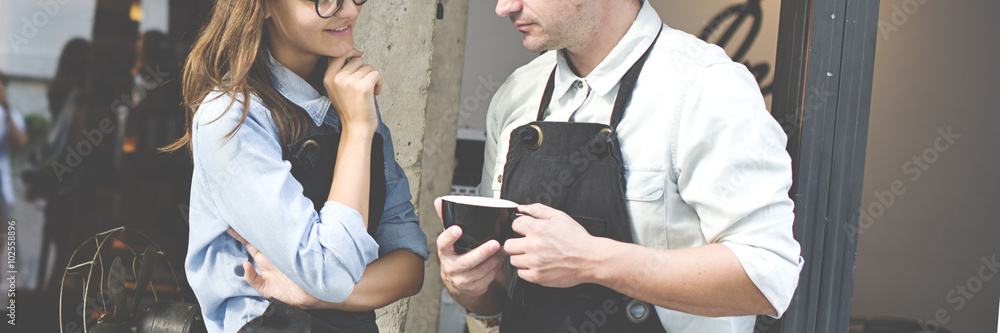咖啡师合作伙伴工作咖啡店概念