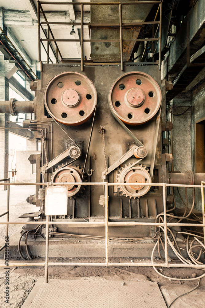 Abandoned industrial equipment in the old factory
