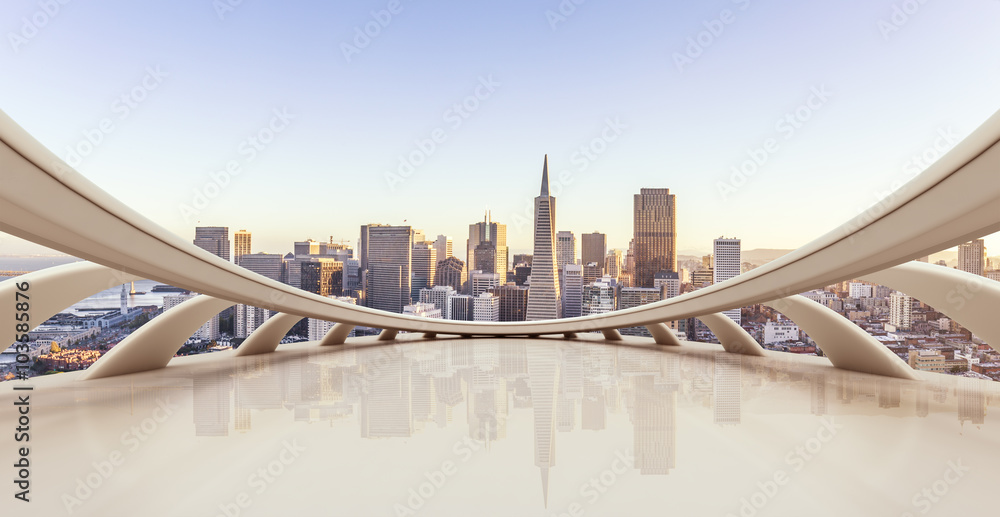 empty floor with cityscape of San Francisco background