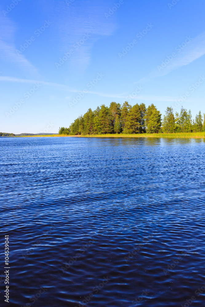 阳光明媚的芬兰湖景