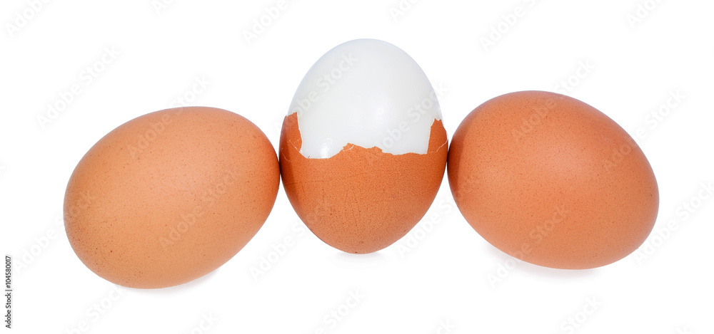 Ripe chicken eggs isolated on white background.