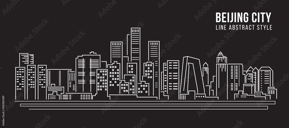 城市景观建筑线条艺术矢量插画设计-北京城市