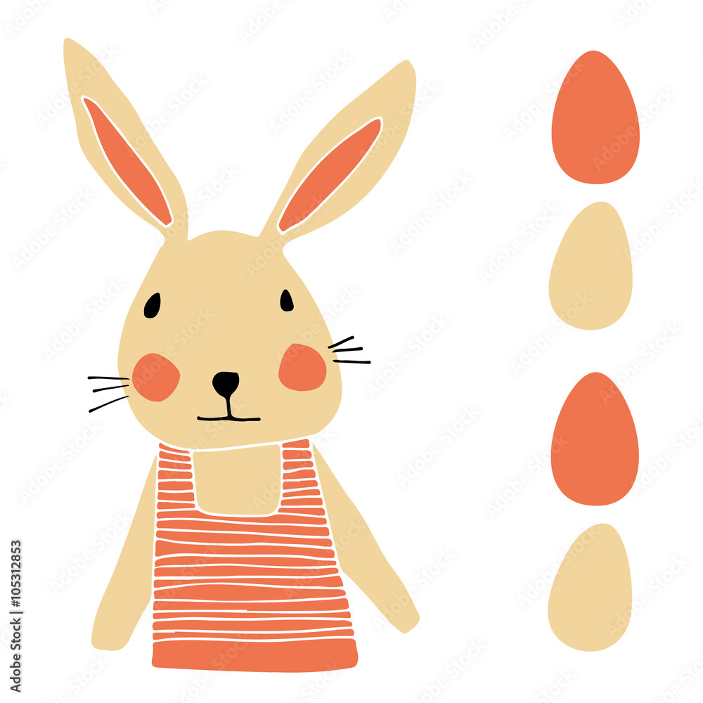 带蛋复活节兔子-矢量插图
