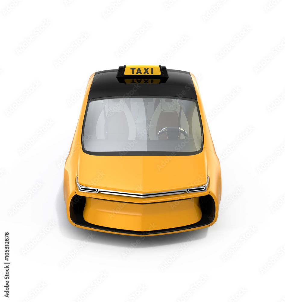 黄色电动出租车隔离在白色背景上。带有剪切路径的3D渲染图像。