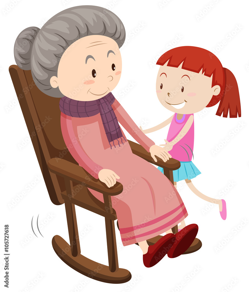 坐在摇椅上的祖母和女孩