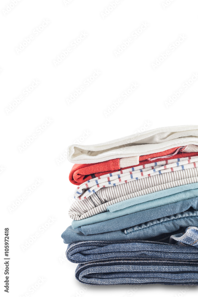 Pile of colorful clothes and Beautiful summer isolated on white