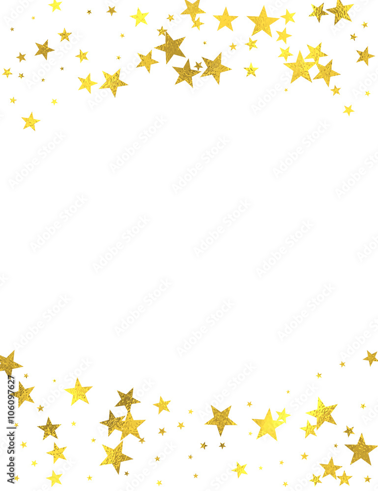 金色闪闪发光的框架，白色背景上隔离着箔星，矢量设计元素