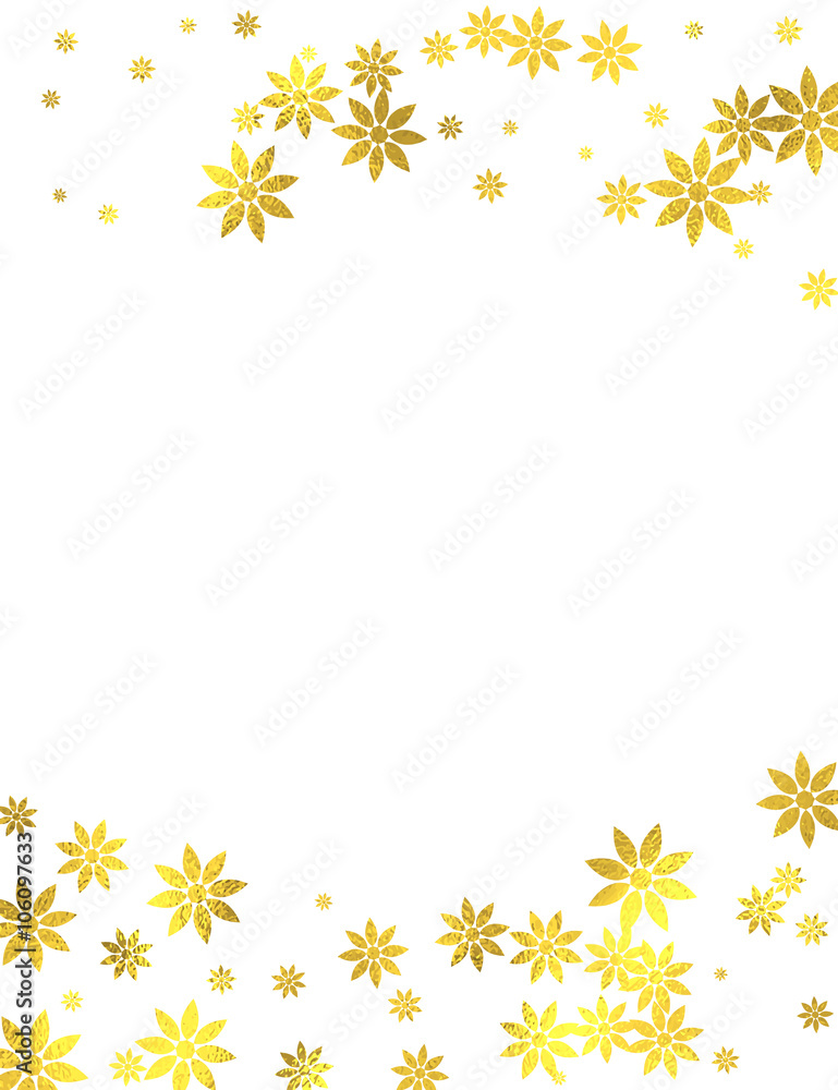 金色闪闪发光的装饰框架，白色背景上隔离着金箔花，矢量设计