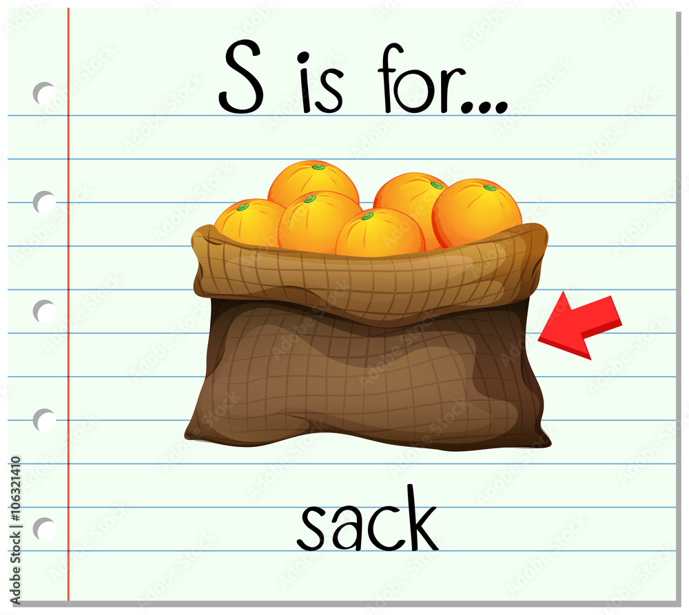Flashcard letter S is for sack