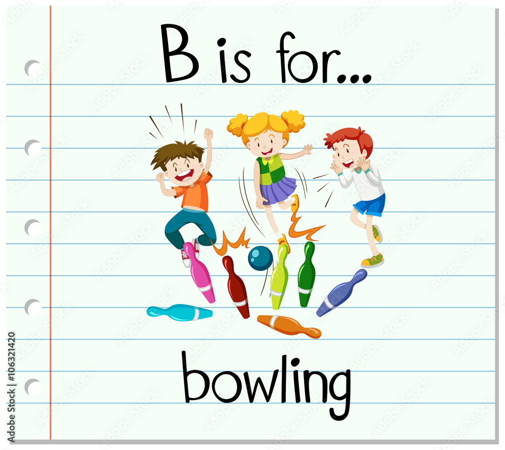 Flashcard letter B is for bowling