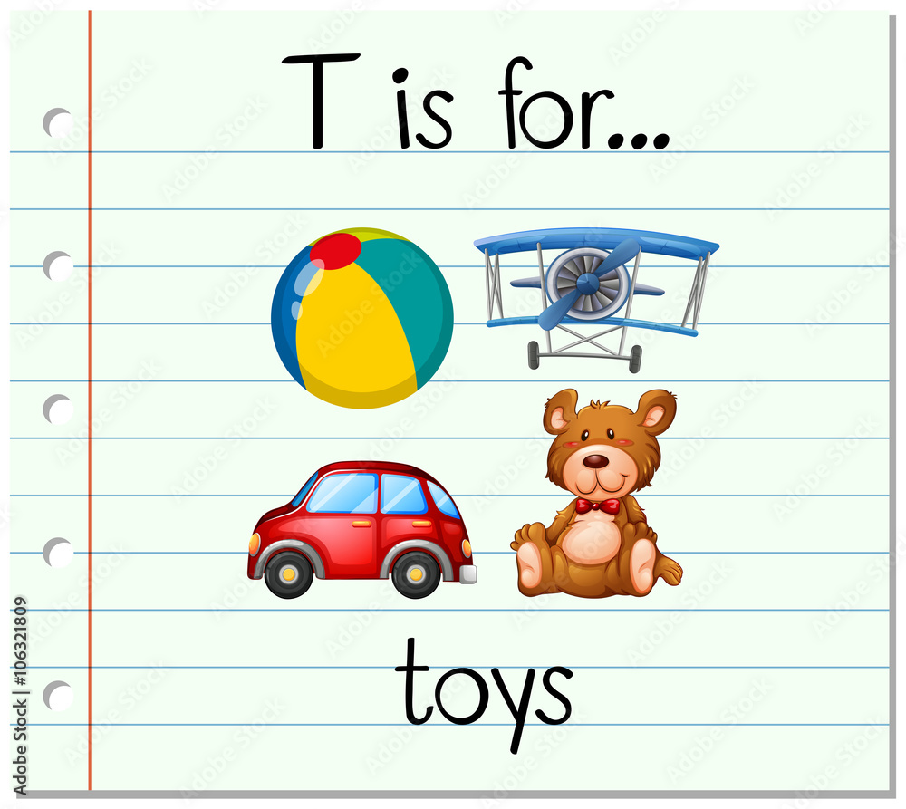 Flashcard letter T is for toys