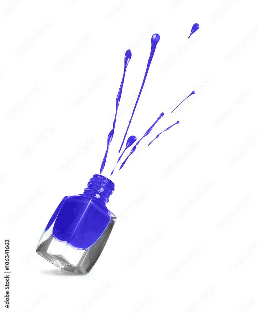 蓝色指甲油瓶，白色隔离飞溅物