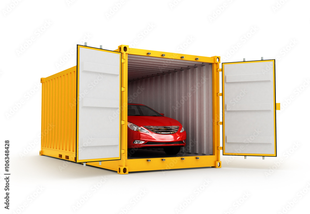 货运、装运和交付概念，红色汽车i