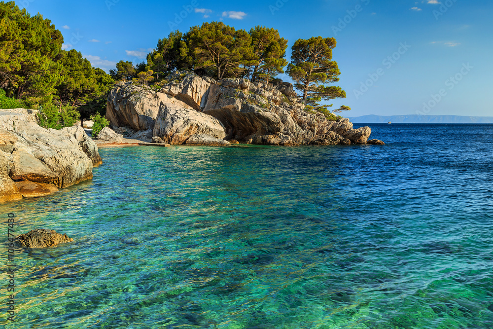美丽的岩石半岛海滩，布雷拉，达尔马提亚地区，克罗地亚，欧洲