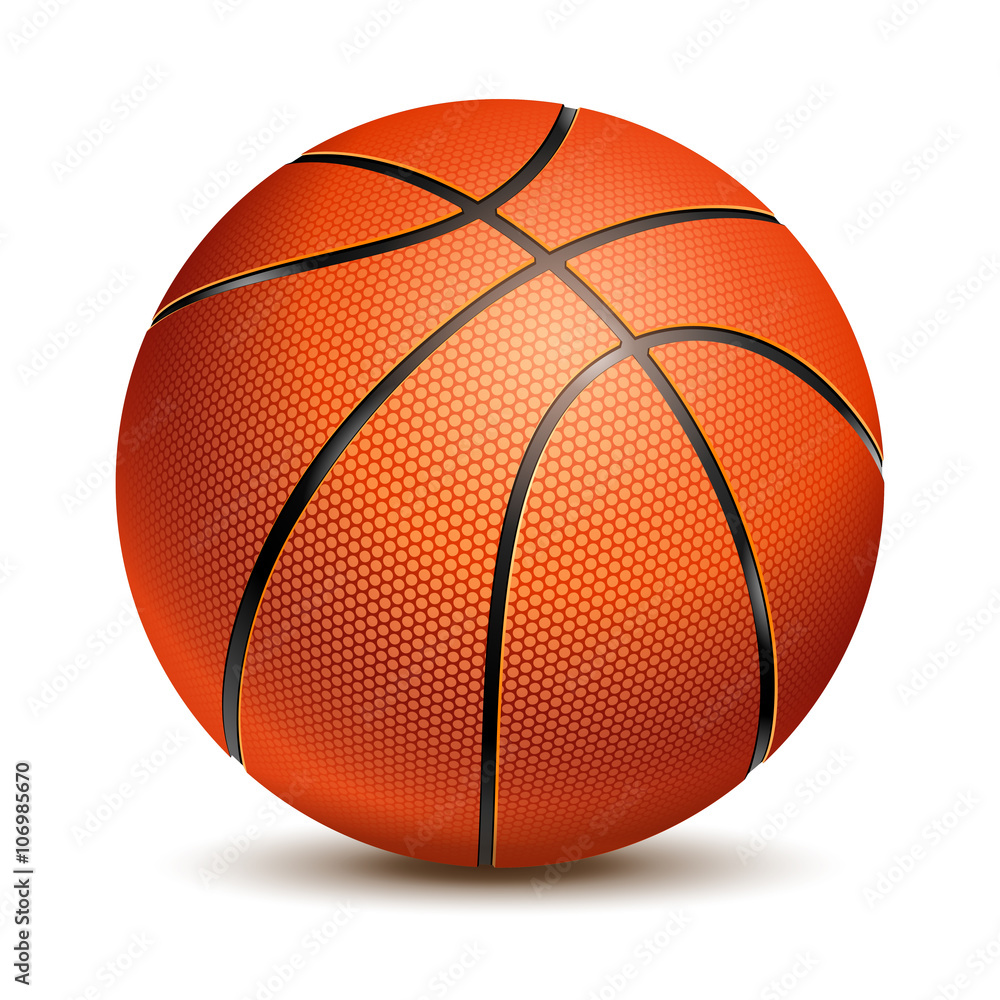 Orange Basketball Ball with Pimples and Shadow. Realistic Vector Illustration. Isolated on White Bac