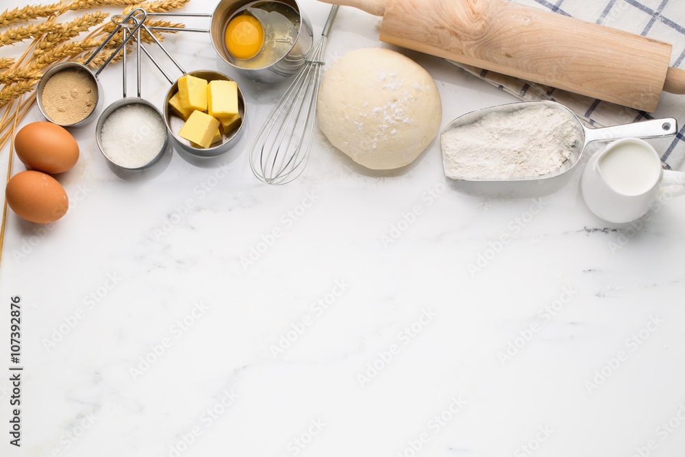 Baking cake with dough recipe ingredients