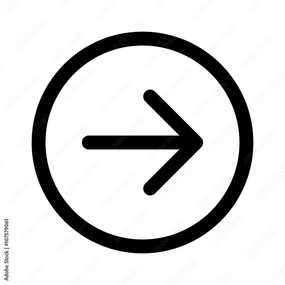 应用程序和网站的下一个圆形箭头或向右箭头线条艺术图标