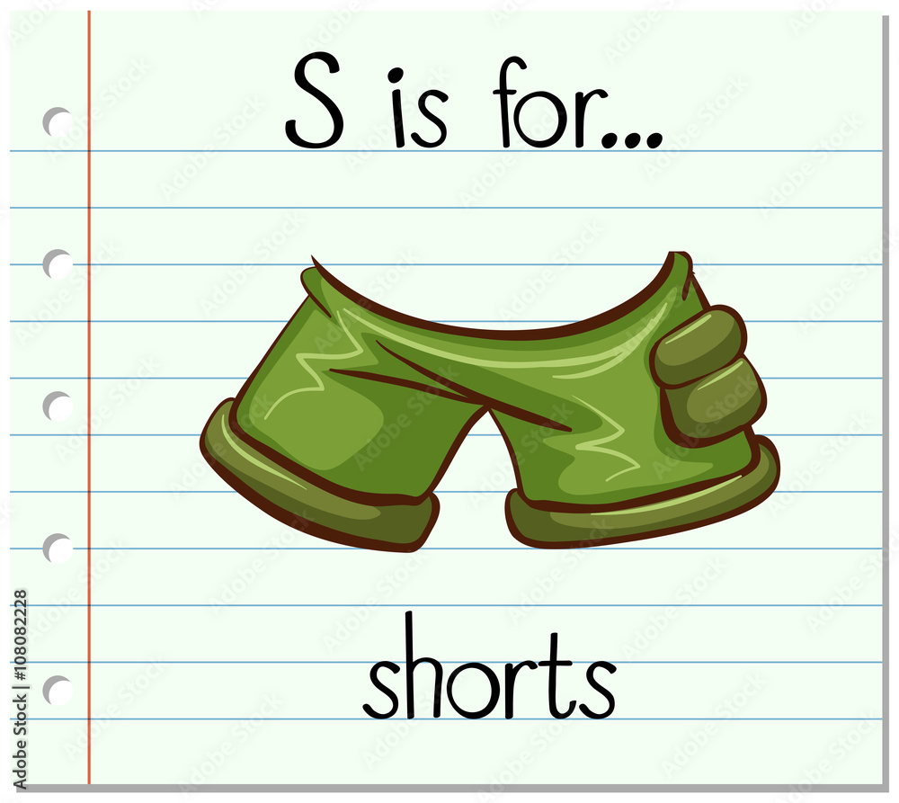 Flashcard letter S is for shorts