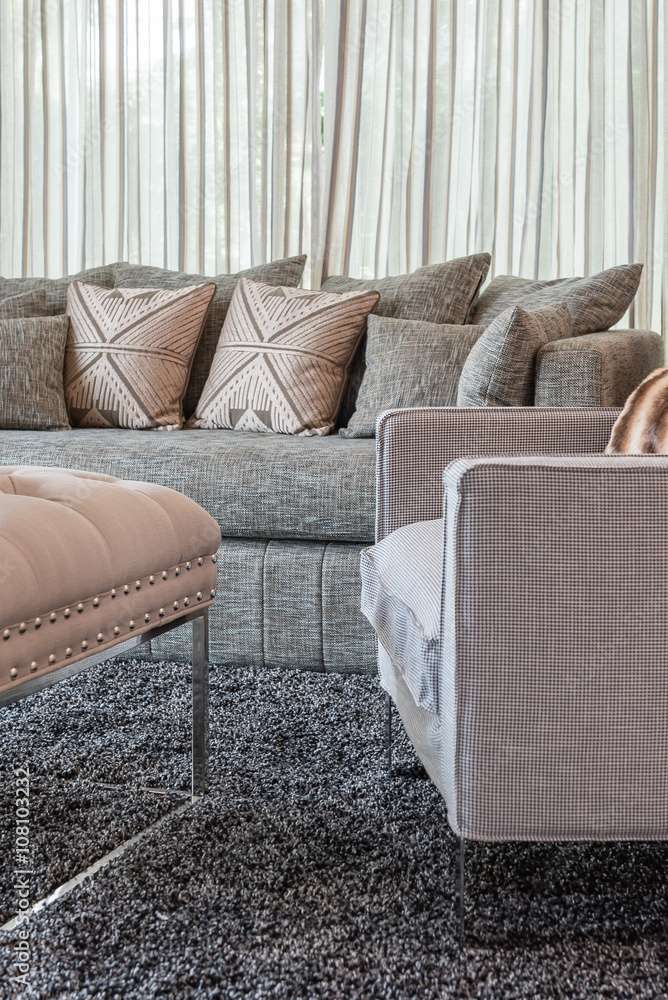 现代客厅带枕头的灰色沙发