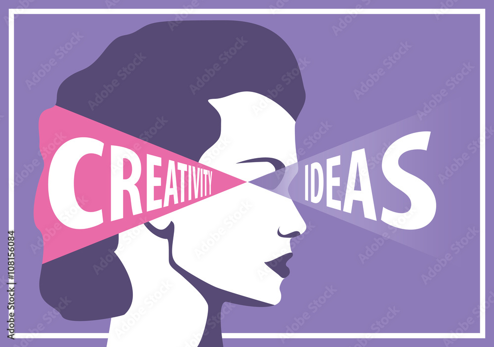 有想法的女性将其用于创造力、职业概念载体