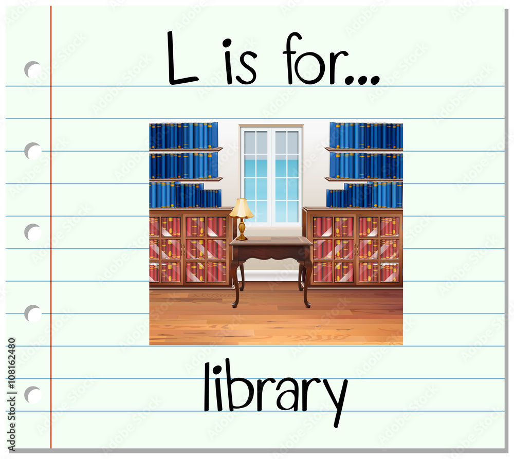 抽认卡字母L用于图书馆