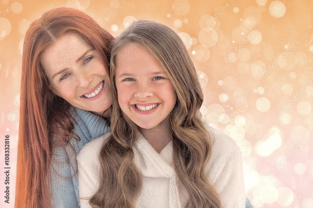 Composite image of portrait of happy mother with daughter