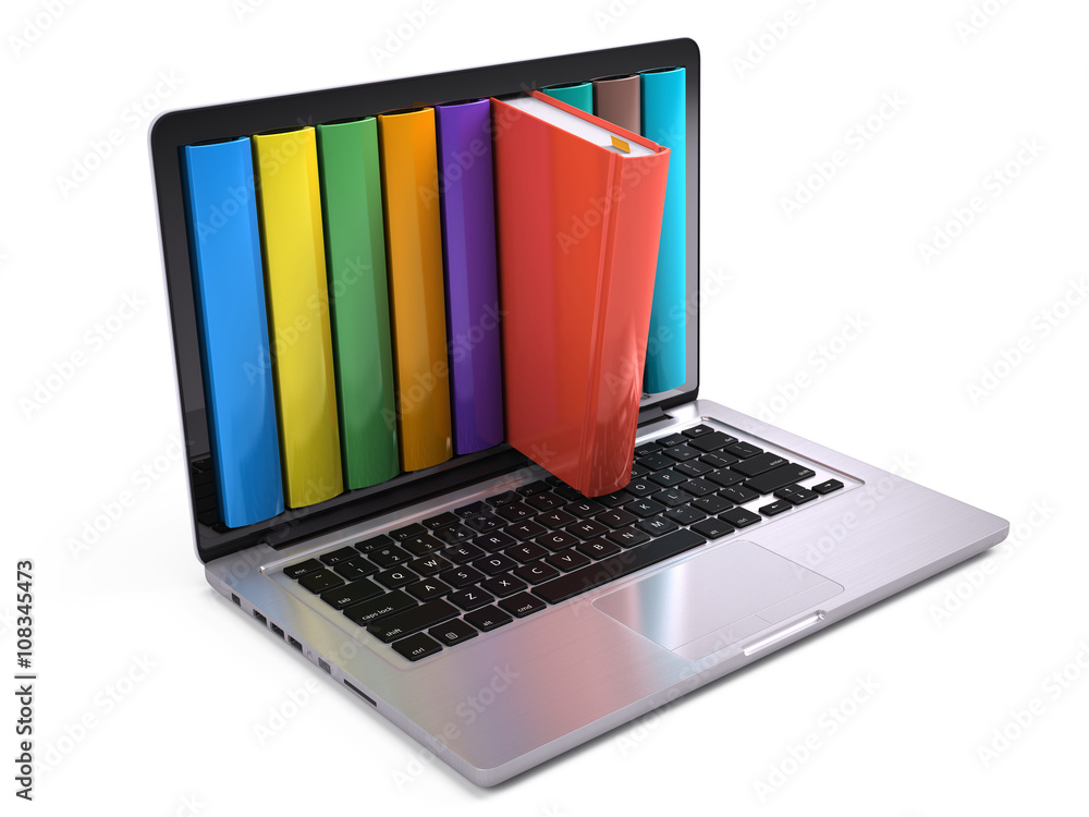 数字图书馆与在线教育理念——笔记本电脑与丰富多彩的书籍