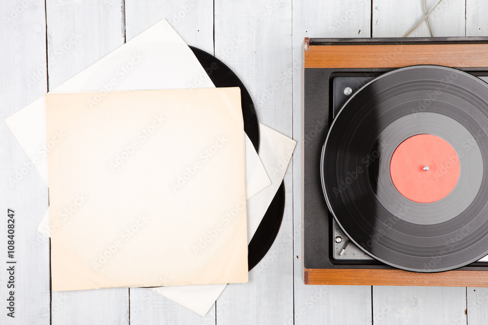 vintage music player turntable with lp