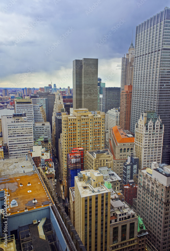 曼哈顿下城摩天大楼屋顶鸟瞰图