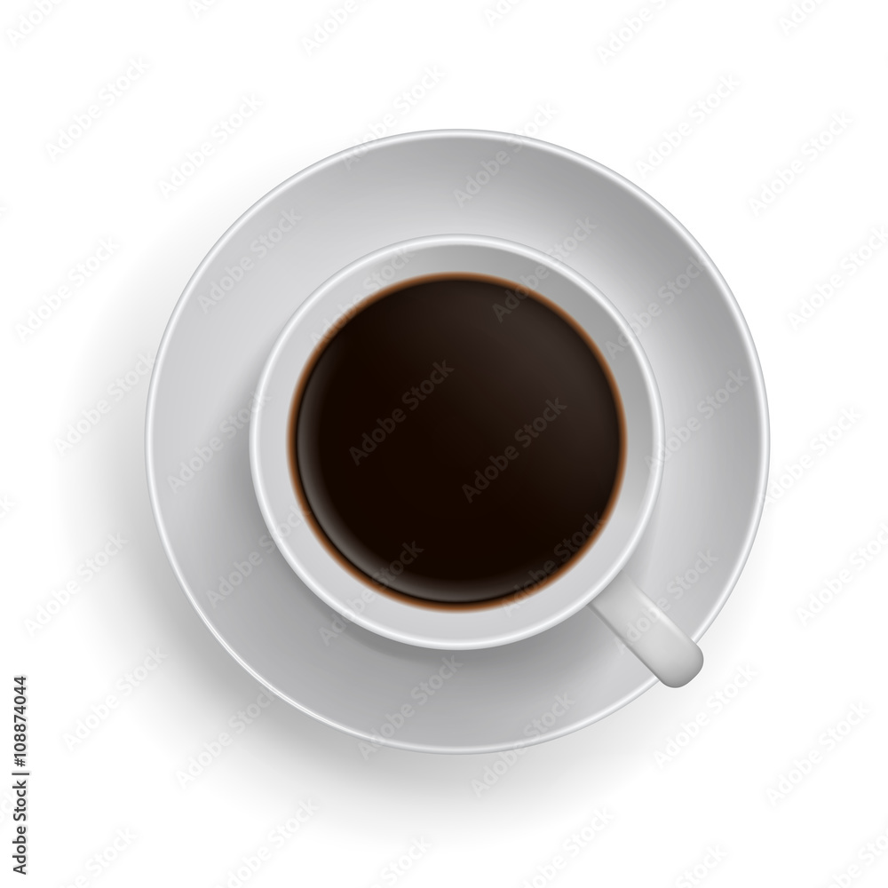 一杯黑咖啡。逼真的俯视矢量
