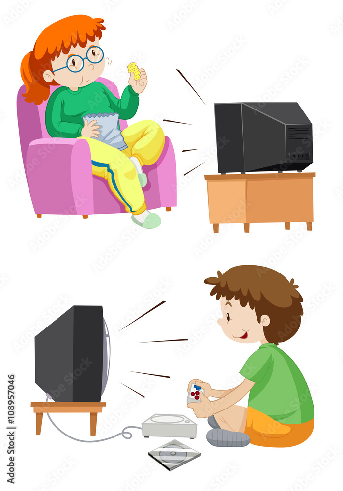 People watching TV and playing games