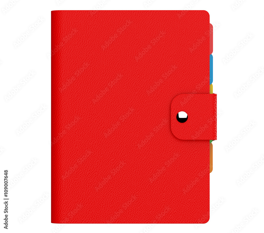 红色皮革封面的个人日记或整理本。3d Ren