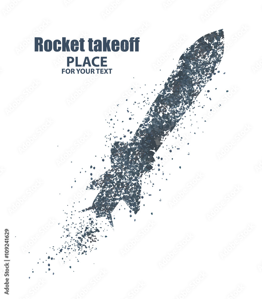 rocket icon. Startup concept, particle divergent composition, vector illustration
