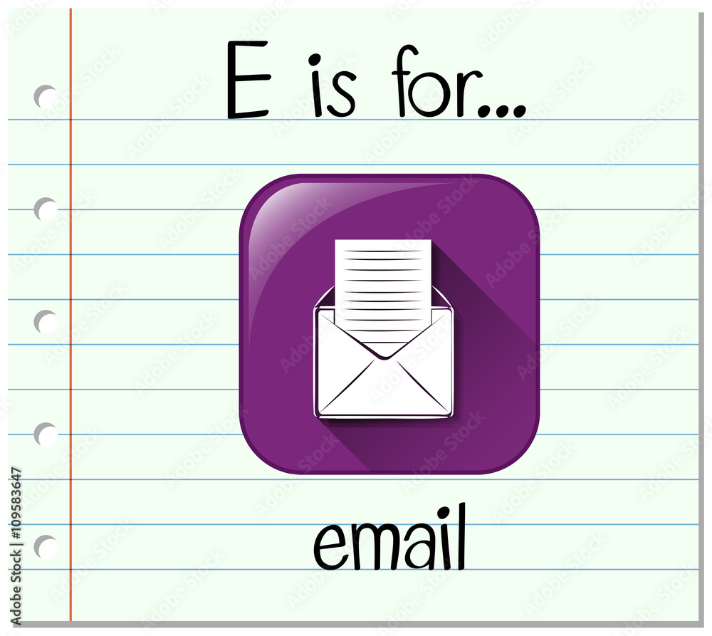 闪卡字母E用于电子邮件