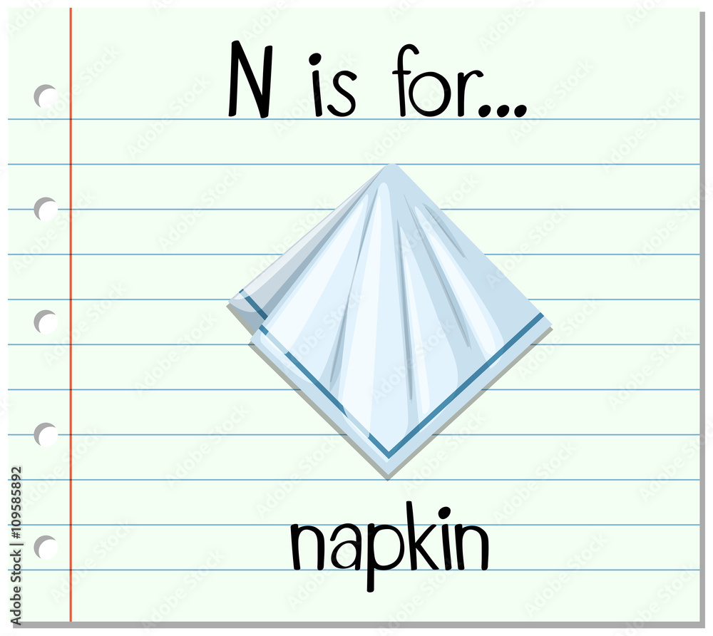 抽认卡字母N代表餐巾纸