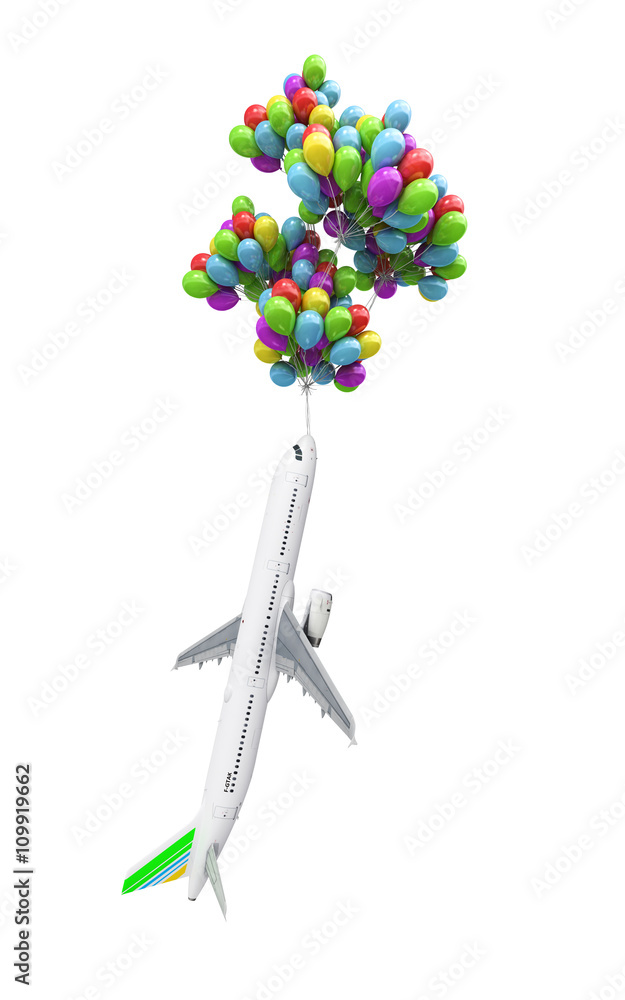 VT轻型航空旅行概念飞机在白色气球上飞行