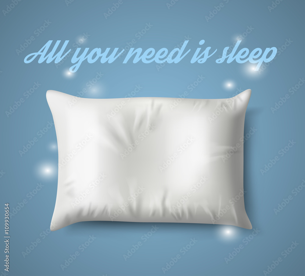 White Pillow with magic on Blue Background, Real Shadow. Vector illustration 