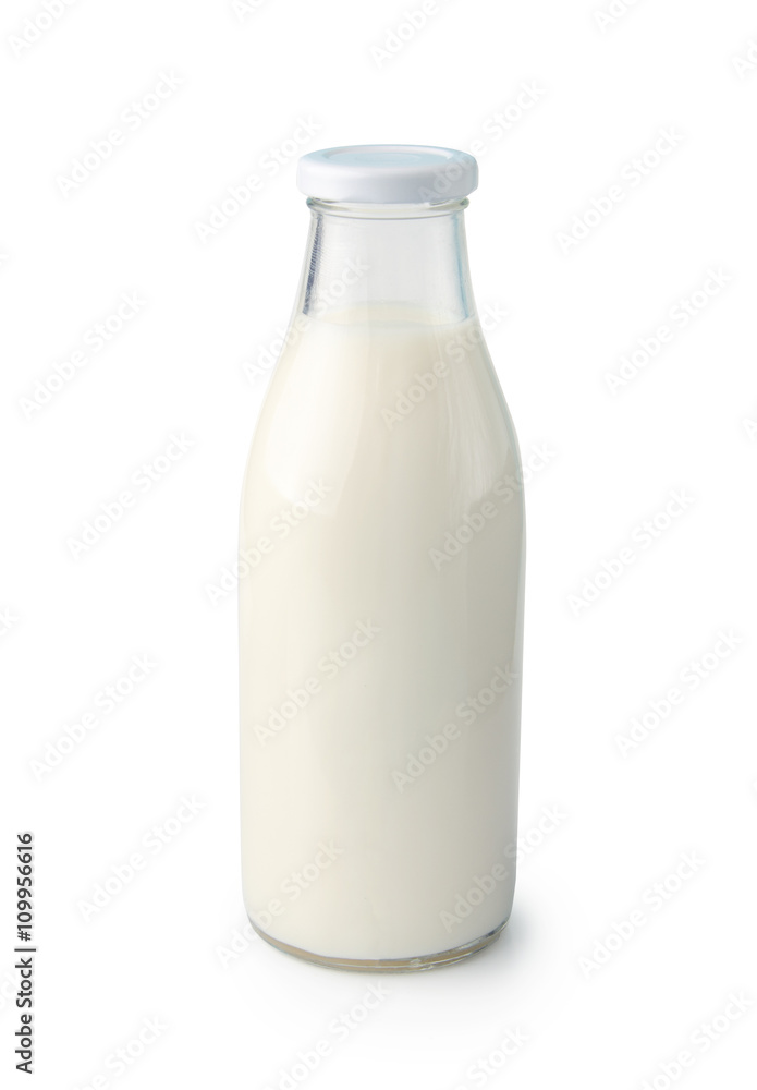 Traditional glass milk bottle isolated on white background with clipping path