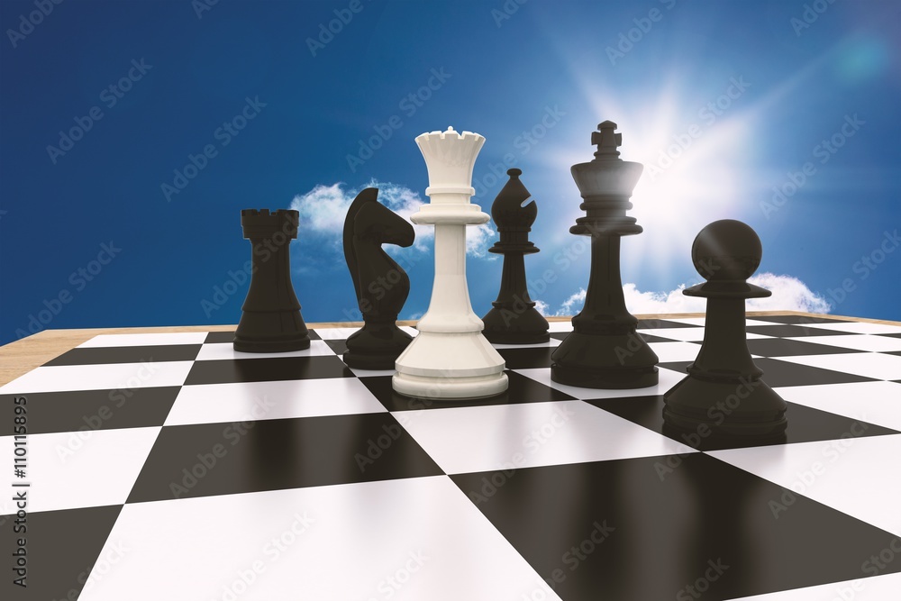 白色皇后与黑色棋子站在一起的合成图像