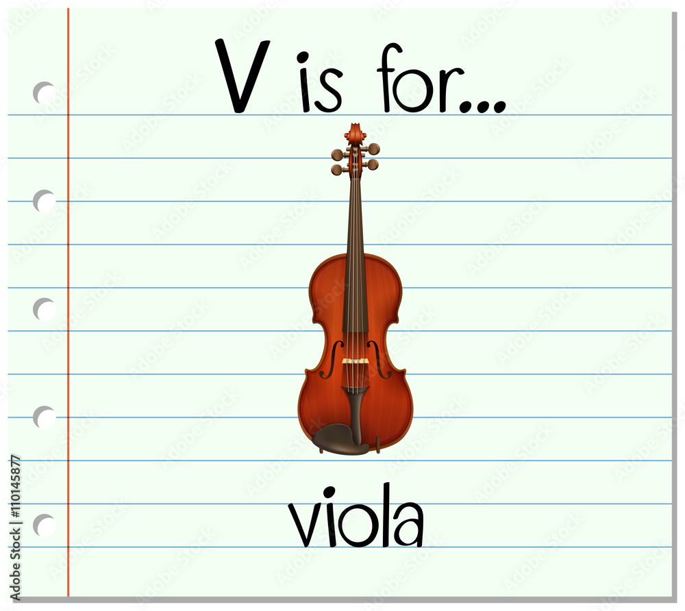 抽认卡字母V代表中提琴