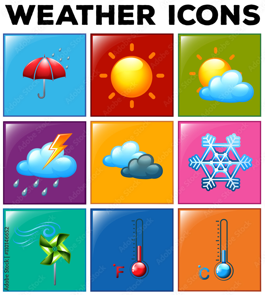 彩色背景上的不同天气图标