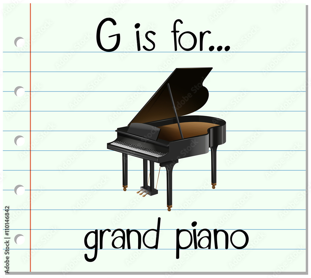 抽认卡字母G代表三角钢琴