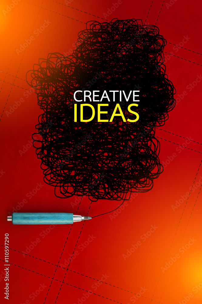 creative concept with pencil and doodle on red background