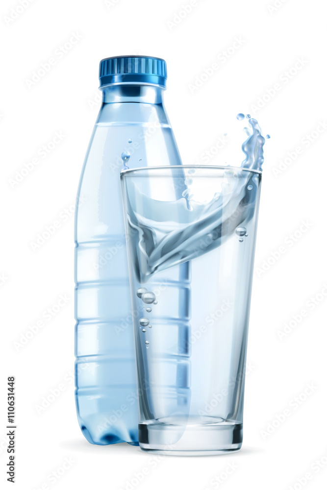 水瓶和玻璃杯，矢量图标